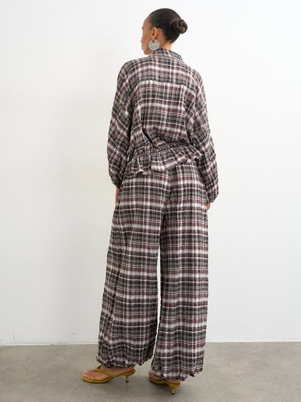 Topshop Check Cotton Blend Balloon Trousers, Brown/White/Grey - view 2, Brown/White/Grey