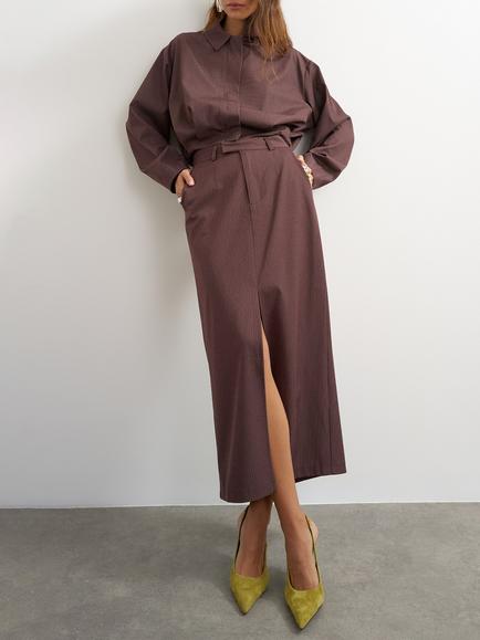 Topshop Striped Midi Pencil Skirt, Chocolate, Chocolate