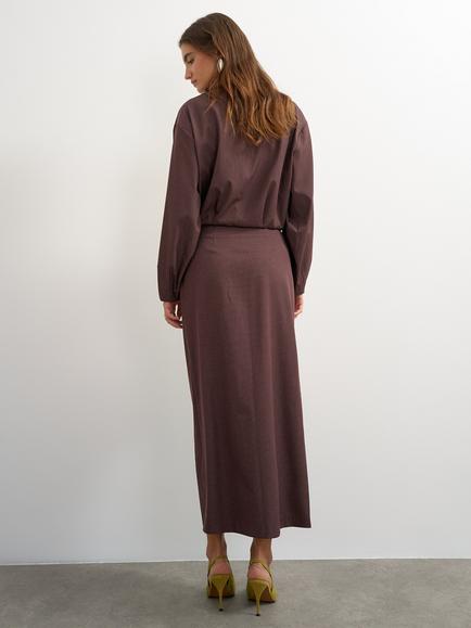 Topshop Striped Midi Pencil Skirt, Chocolate - view 2, Chocolate