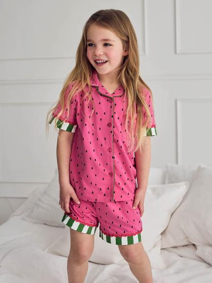 Chelsea Peers Kids' Watermelon Print Short Pyjamas, Pink/Multi, Pink/Multi