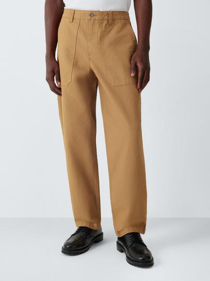 John Lewis Straight Fit Utility Trousers, Brown, Brown