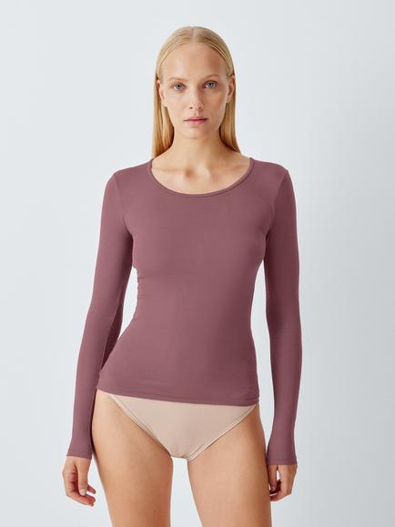 John Lewis Heat Generating Ribbed Long Sleeve Thermal Top, Rose Pink, Rose Pink