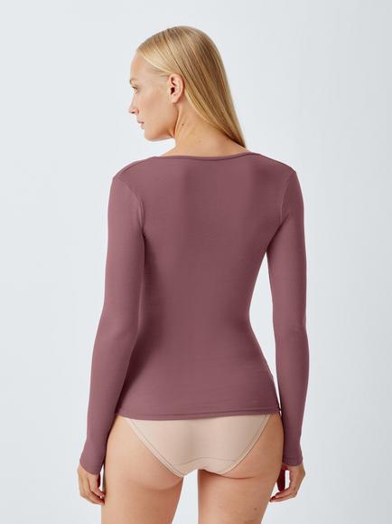 John Lewis Heat Generating Ribbed Long Sleeve Thermal Top, Rose Pink - view 2, Rose Pink