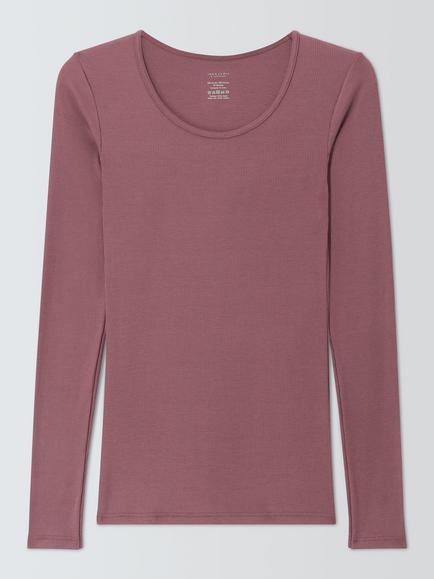 John Lewis Heat Generating Ribbed Long Sleeve Thermal Top, Rose Pink, Rose Pink