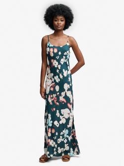 Superdry Floral Print Maxi Slip Dress, Ink Cherry Blossom, Ink Cherry Blossom