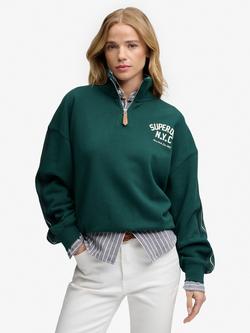 Superdry Country Club Appliqué Half Zip Sweatshirt, Dark Pine Green, Dark Pine Green