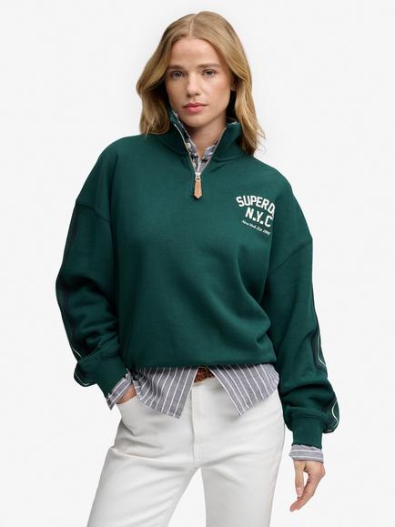 Superdry Country Club Appliqué Half Zip Jacket, Dark Pine Green