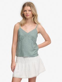 Superdry Spot Print Camisole, Green/Navy, Green/Navy