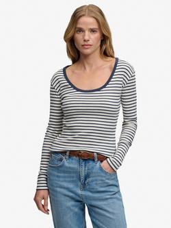 Superdry Athletic Essentials Striped Long Sleeve Top, Navy, Navy