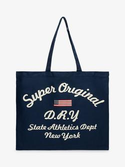 Superdry Graphic Cotton Tote Bag, Navy/Off White, Navy/Off White