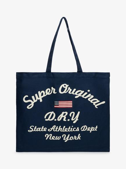 Superdry Graphic Cotton Tote Bag, Navy/Off White, Navy/Off White