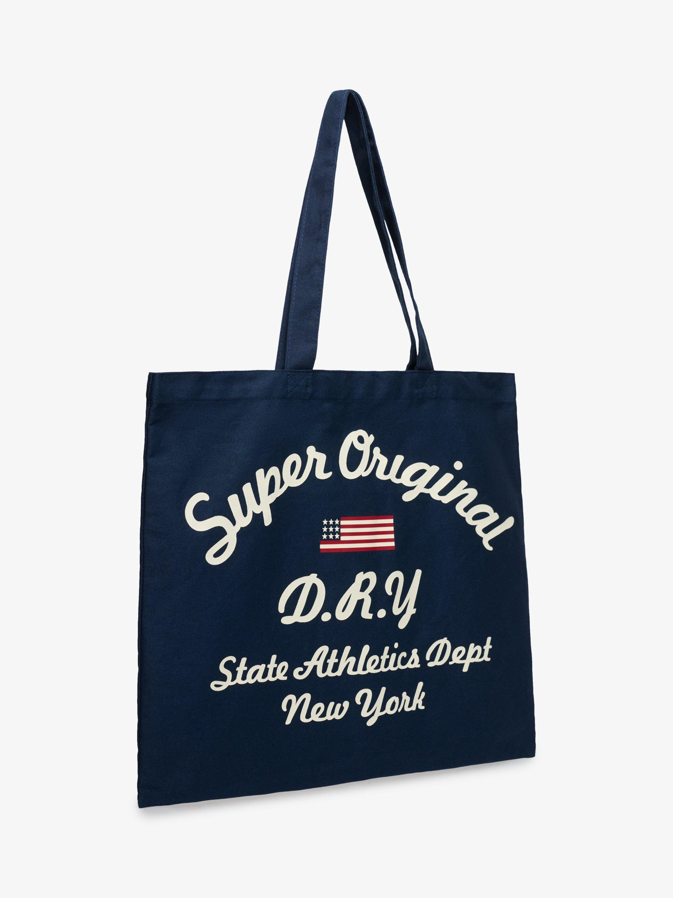 Superdry Graphic Cotton Tote Bag, Navy/Off White