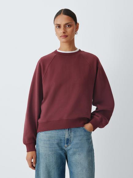 John Lewis Cotton Seamed Sweatshirt, Burgundy, Burgundy