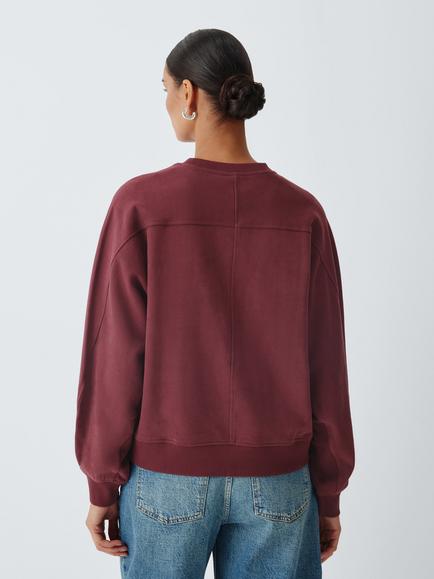 John Lewis Cotton Seamed Sweatshirt, Burgundy - view 2, Burgundy