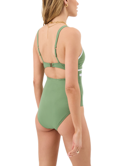Accessorize Plunge Contrast Binding Swimsuit, Khaki - view 2, Khaki