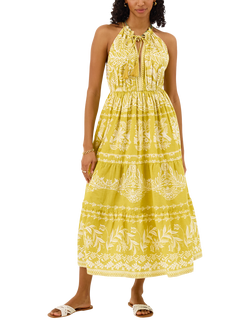 Accessorize Placement Ornamental Halterneck Dress, Green, Green