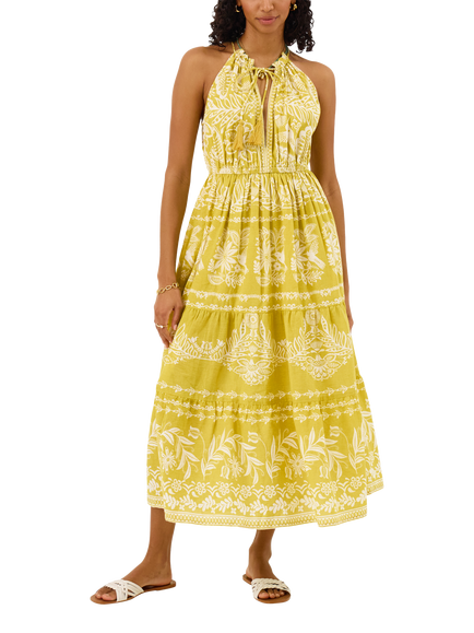 Accessorize Placement Ornamental Halterneck Dress, Green, Green