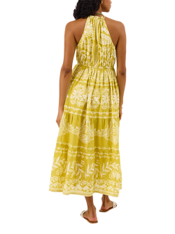 Accessorize Placement Ornamental Halterneck Dress, Green - view 2, Green