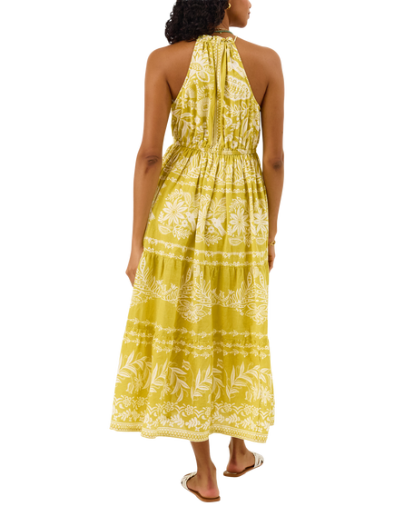 Accessorize Placement Ornamental Halterneck Dress, Green - view 2, Green