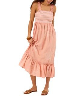 Accessorize Cutwork Frill Shirred Dress, Pink, Pink