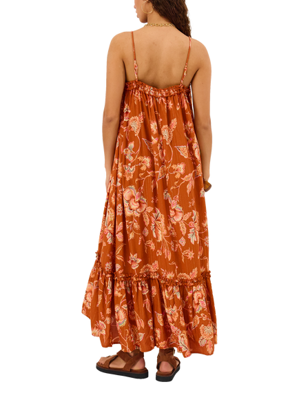 Accessorize Floral Frill Maxi Dress, Rust - view 2, Rust