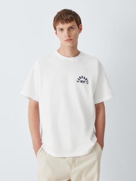 Carhartt WIP Arch Script Crew Neck Cotton T-Shirt, White/Navy, White/Navy