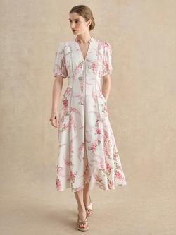 Hobbs Matilda Floral V-Neck Dress, White, White