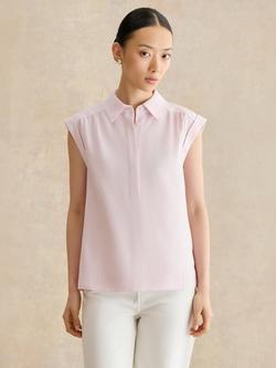 Hobbs Dahlia Linen Blend Collared Sleeveless Blouse, Pink, Pink