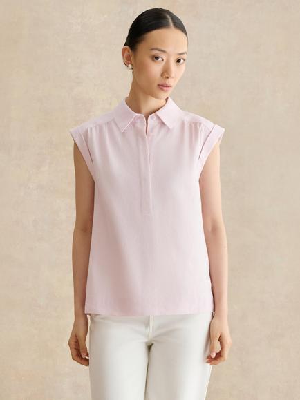 Hobbs Dahlia Linen Blend Collared Sleeveless Blouse, Pink, Pink