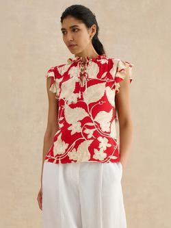 Hobbs Sadie Botanical Print Blouse, Red, Red