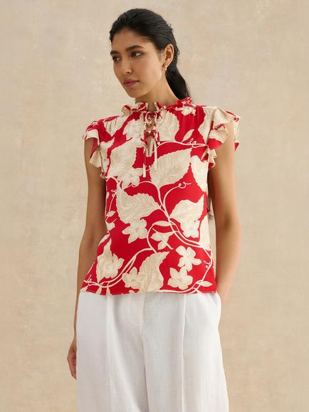 Hobbs Sadie Botanical Print Blouse, Red, Red