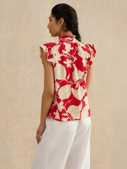 Hobbs Sadie Botanical Print Blouse, Red - view 2, Red