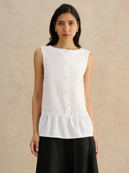 Hobbs Saige Linen Blouse, White, White