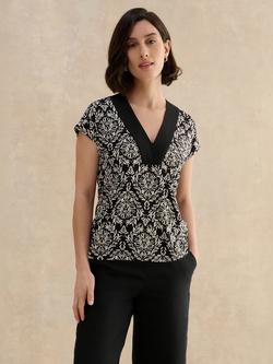 Hobbs Joine Geometric Print V-Neck Jersey Top, Black, Black