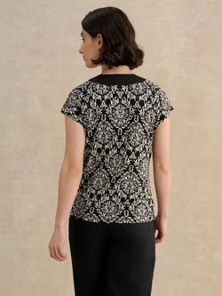 Hobbs Joine Geometric Print V-Neck Jersey Top, Black - view 2, Black