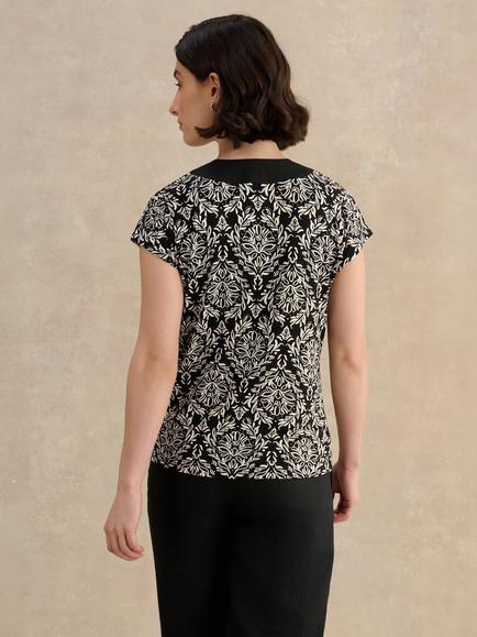 Hobbs Joine Geometric Print V-Neck Jersey Top, Black - view 2, Black