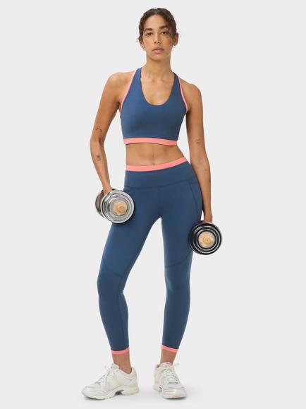 Sweaty Betty Power Colourblock 7/8 Gym Leggings, Indigo/Melrose Pink - view 2, Indigo/Melrose Pink