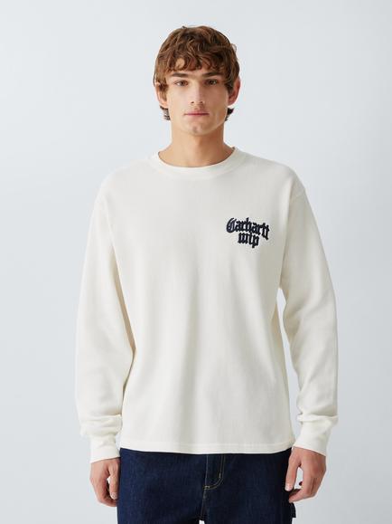 Carhartt WIP Cotton Waffle Blackletter Long Sleeve T-Shirt, Wax/Black, Wax/Black