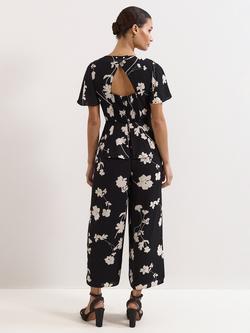 Phase Eight Jolie Floral Wide Leg Jumpsuit, Black/Ivory - view 2, Black/Ivory
