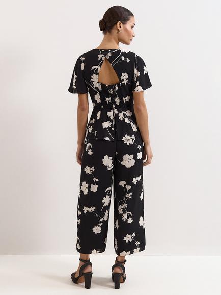 Phase Eight Jolie Floral Wide Leg Jumpsuit, Black/Ivory - view 2, Black/Ivory