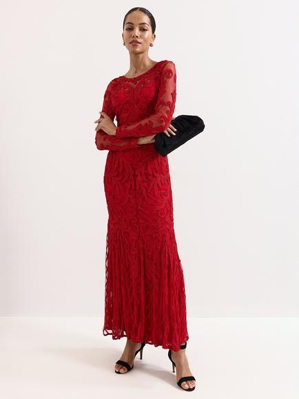 Phase Eight Petite Phoenix Lace Maxi Dress, Red, Red