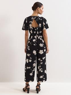 Phase Eight Petite Jolie Floral Jumpsuit, Black/Ivory - view 2, Black/Ivory