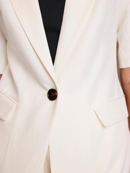 Mint Velvet Linen Blend Short Sleeve Blazer, Natural Cream - view 2, Natural Cream