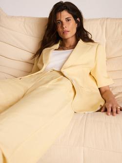 Mint Velvet Linen Blend Short Sleeve Blazer, Yellow - view 2, Yellow