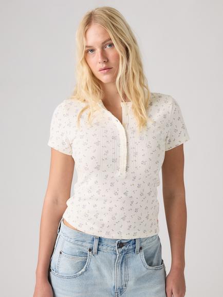 Levi's Dry Goods Pointelle Knit Short Sleeve Top, Isabel Floral Egret, Isabel Floral Egret