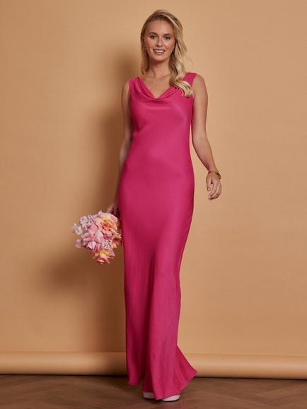 Maids to Measure Pandy Cowl Neck Bridesmaid Dress, Hot Pink