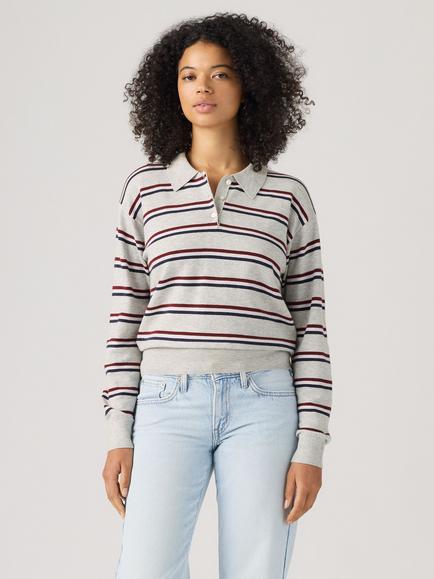 Levi's Super Soft Long Sleeve Polo Shirt, Jade Stripe, Jade Stripe Light Gh