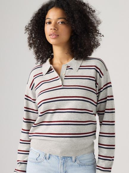 Levi's Super Soft Long Sleeve Polo Shirt, Jade Stripe - view 2, Jade Stripe Light Gh