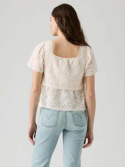 Levi's Dom Short Sleeve Lace Cotton Blend Blouse, Egret Lace - view 2, Egret Lace