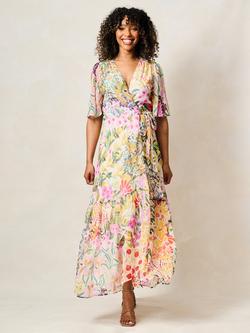 Hope & Ivy The Julia Floral Wrap Dress, White/Multi, White Mulit